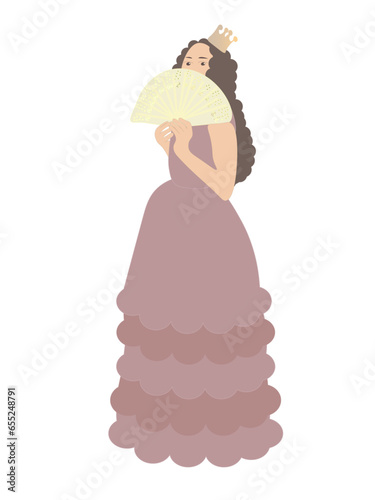 Elegant princess with fan – minimalist royal illustration
