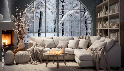 white living room during christmas