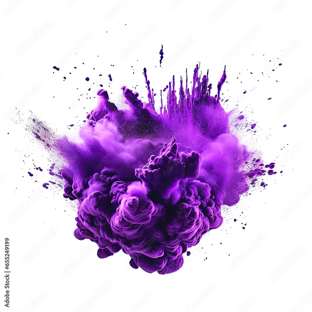 Powerful explosion of purple holi powder on transparent background ...