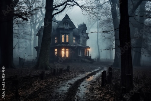 Halloween haunted house in the middle of isloated forest