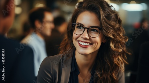 Happy business woman at office meeting. Smiling female hr hiring recruit at job interview