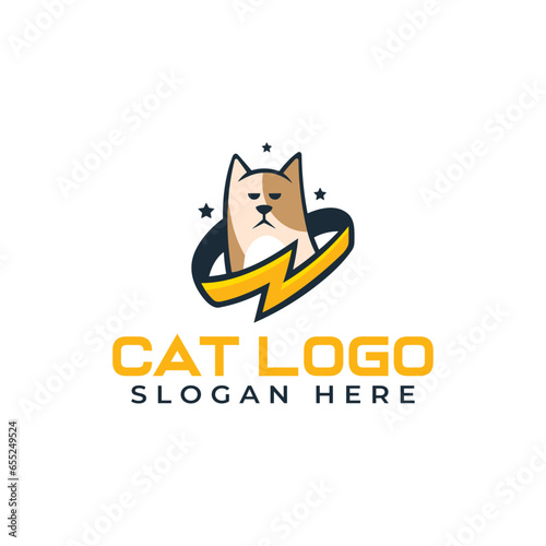 Beautiful lovely cat logo design vector illustration