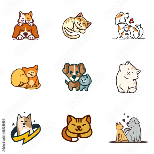 Beautiful lovely cat logo design vector illustration set