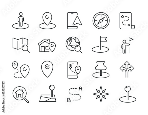 Navigation, location, map, GPS line icons. Editable stroke. For website marketing design, logo, app, template, ui, etc. Vector illustration.