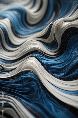 a close up of a blue and white abstract painting with waves