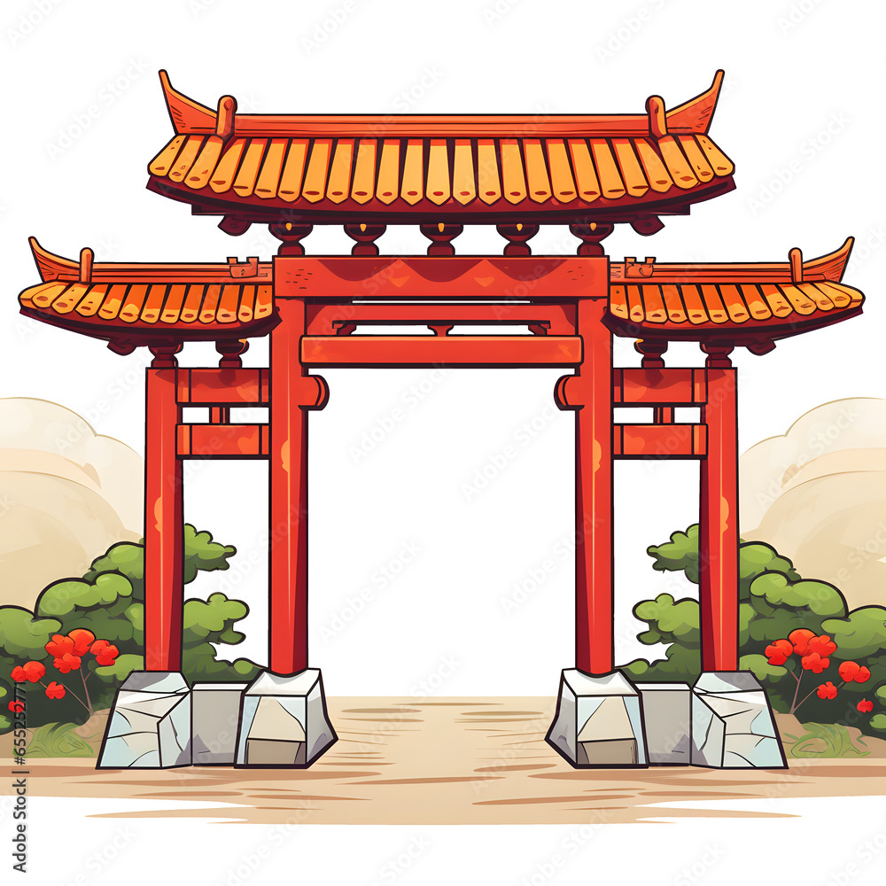 cartoon clipart of Chinese village gate, asian themed clipart ...