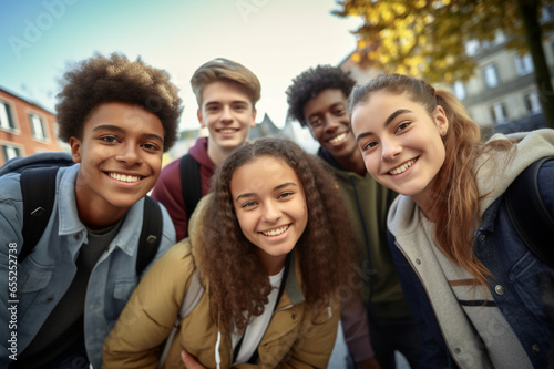 Students at the school yard, a multi-ethnic youth group, inclusive learning