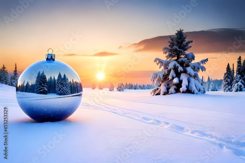 Christmas tree background and Christmas decorations ,Winter landscape Christmas trees in the snow snowfall in nature winter nature winter forest 3d illustration