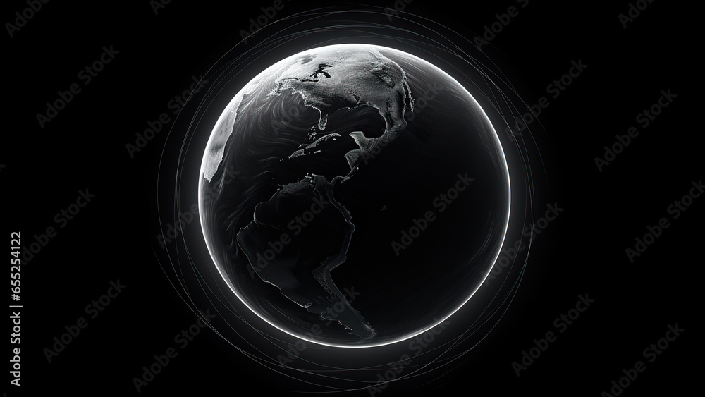 3D illustration of planet earth in black and white tones. Planet Earth on a black background - obrazy, fototapety, plakaty 
