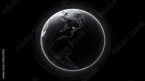 Fototapeta Naklejka Na Ścianę i Meble -  3D illustration of planet earth in black and white tones. Planet Earth on a black background