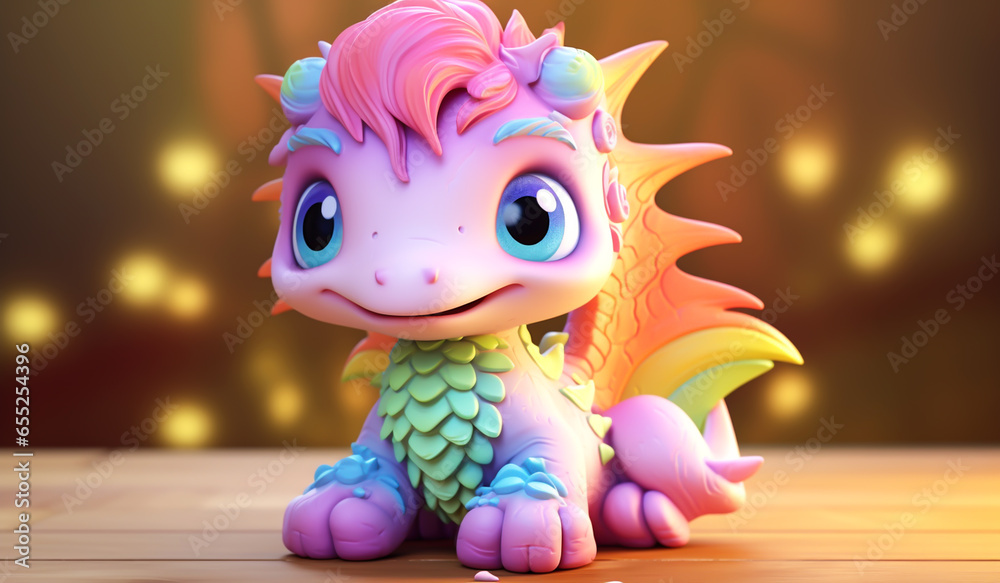 Dragon toy in soft colors, plasticized material, educational for children to play. AI generated