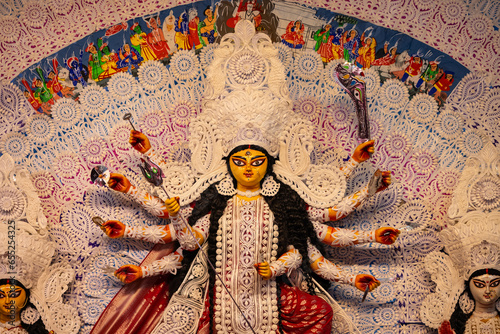 Subho mahalya, An idol of Goddess Durga decorated in Pandal. Durga Puja is biggest religious festival of Hinduism and for bengalis and is now celebrated worldwide. photo