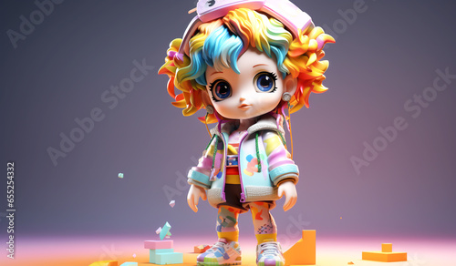 Toy doll in soft colors, plasticized material, educational for children to play. AI generated photo