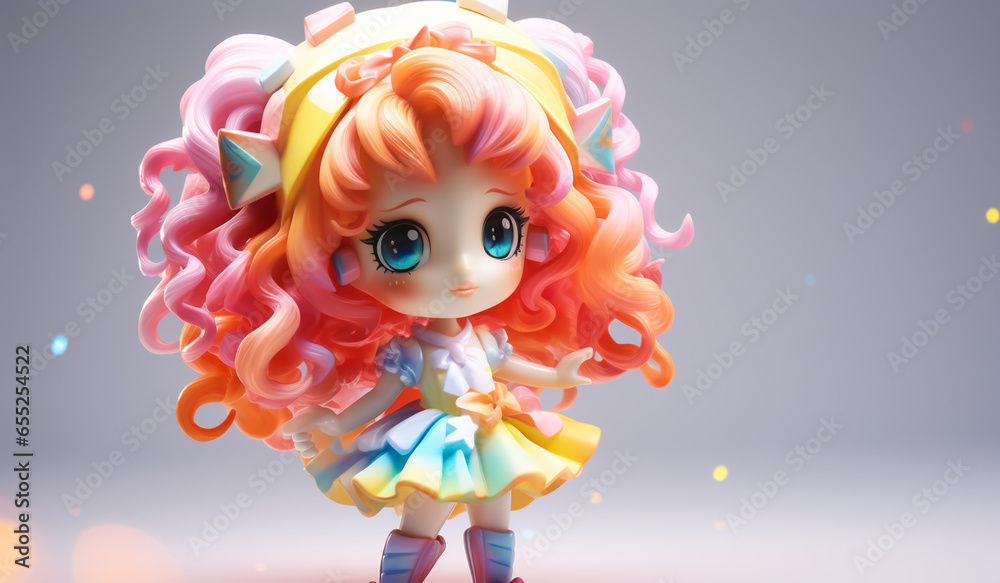 Fototapeta premium Toy doll in soft colors, plasticized material, educational for children to play. AI generated