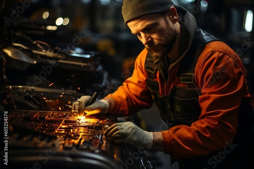 Close-Up of Skilled Mechanic Hands in Service.