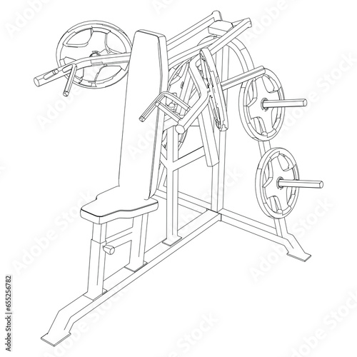 Shoulder Press Machine. Gym equipment on white background vector illustration. Different fitness equipment for muscle building. Workout and training concept.