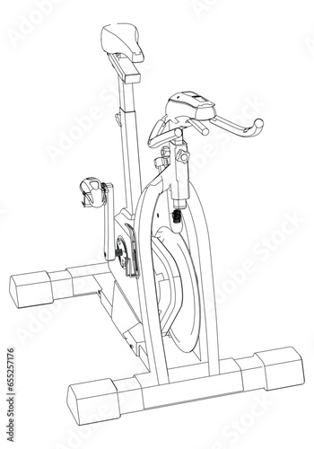 Spin bike isolated on white background. Fitness, cardio, and muscle building machines. Exercise and gym concept. Vector illustration.