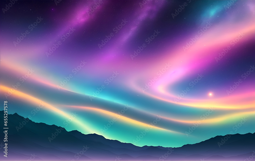 Picturesque night landscape. Colorful wallpaper. Generative AI