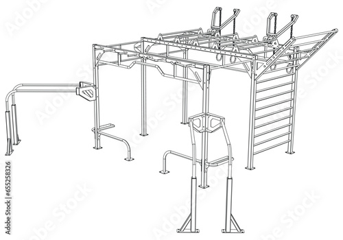 Street calisthenics isolated on white background. Fitness, cardio, and muscle building machines. Exercise and gym concept. Vector illustration.