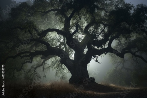 Eerie nocturnal oak. Generative AI