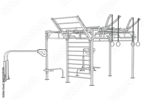 Street calisthenics isolated on white background. Fitness, cardio, and muscle building machines. Exercise and gym concept. Vector illustration.