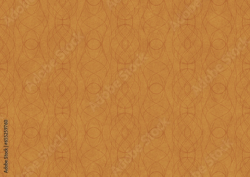 Hand-drawn unique abstract symmetrical seamless ornament. Light red on a yellow background. Paper texture. Digital artwork, A4. (pattern: p10-1c)