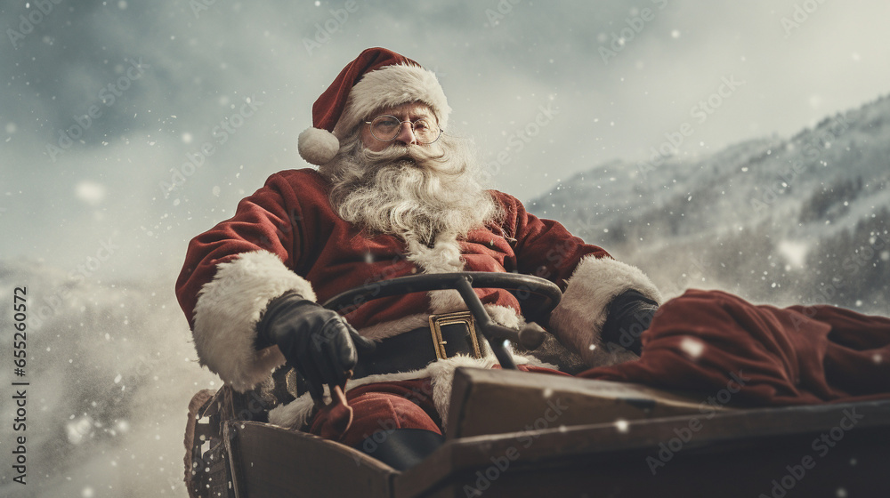 Festive Frost: Santa Claus Gliding Through the Winter Night, Generative AI
 - obrazy, fototapety, plakaty 