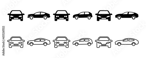 Set of car vector icons. Black silhouette with automobile. Line auto. Vector 10 EPS.