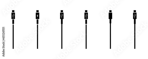 Set of charging cables for smartphone. Cord for charge battery on phone. Vector 10 Eps.