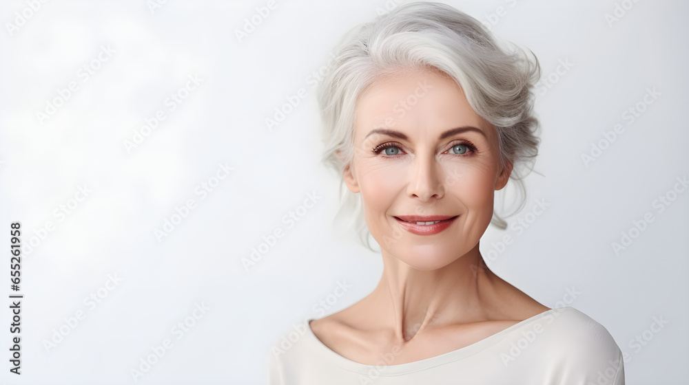  A beautiful Mature woman looking at camera isolated on white