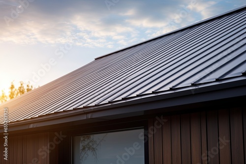 Metal roof in a modern style house with a modern roof structure