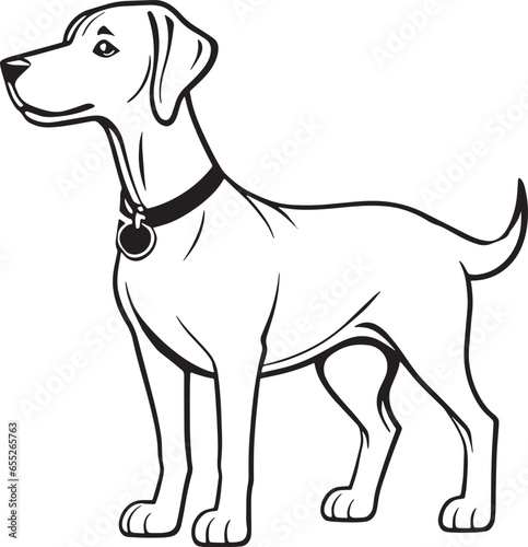 An illustration of a cute black-and-white puppy, possibly a beagle, pointer or cop dog, made in monochrome	
