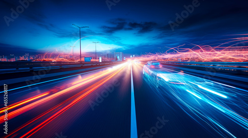 View from the inside of a car moving fast with high speed motion blur
