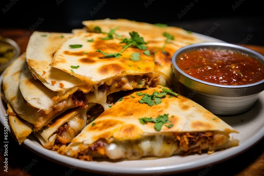 Melty pork and cheese quesadilla. Generative AI Melty pork and cheese quesadilla. Generative AI