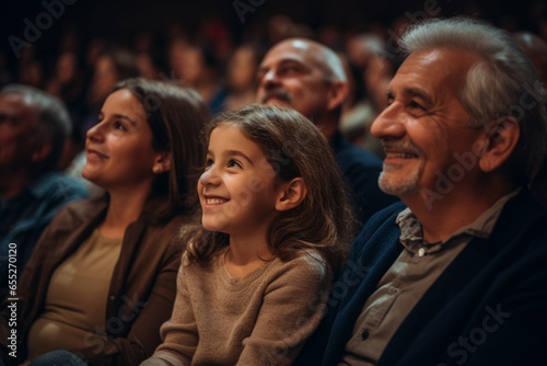 Grandparents and grandchildren attending a live theater performance  sharing their love for the arts  love and creation
