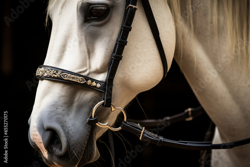 A close-up of a horse's elegant mane and bridle, highlighting the meticulous attention to detail in equestrian care, love and creation © Лариса Лазебная