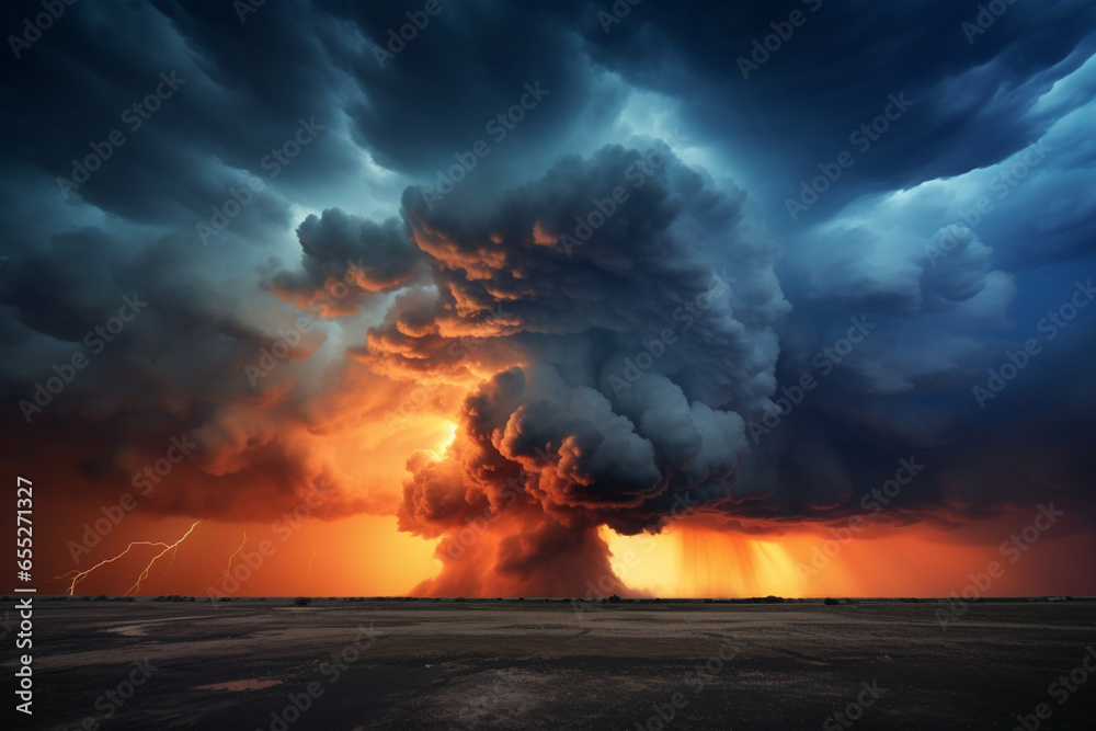 A powerful thunderstorm brewing on the horizon, capturing the love and creation of dramatic atmospheric changes, love and creation