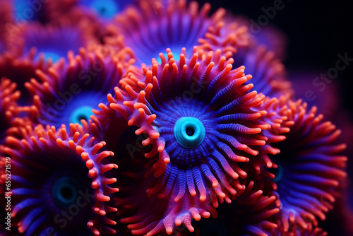 A close-up of a vibrant coral polyp, highlighting the love and creation of microscopic marine life, love and creation