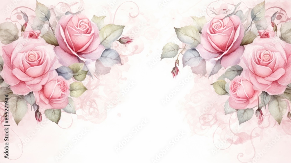 Greeting card with flowers, without text, watercolor illustration 