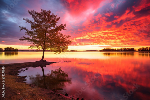 The vibrant colors of a post-storm sunrise or sunset, symbolizing the hope and beauty that emerge after adversity, love and creation