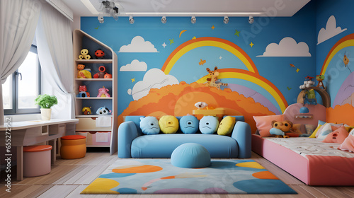 Cheerful children's room interior with cartoon theme