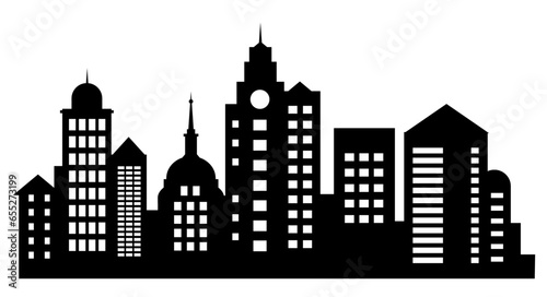 A set of silhouettes of city buildings, background cities flourishing