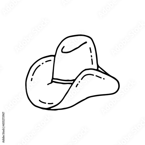 Cowboy hat. A hat for hot sunny days. Wild West. Doodle.Vector illustration. Hand drawn. Outline.