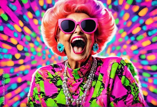 happy woman in colorful wigs happy woman in colorful wig portrait of happy young girl wearing sunglasses and wig.