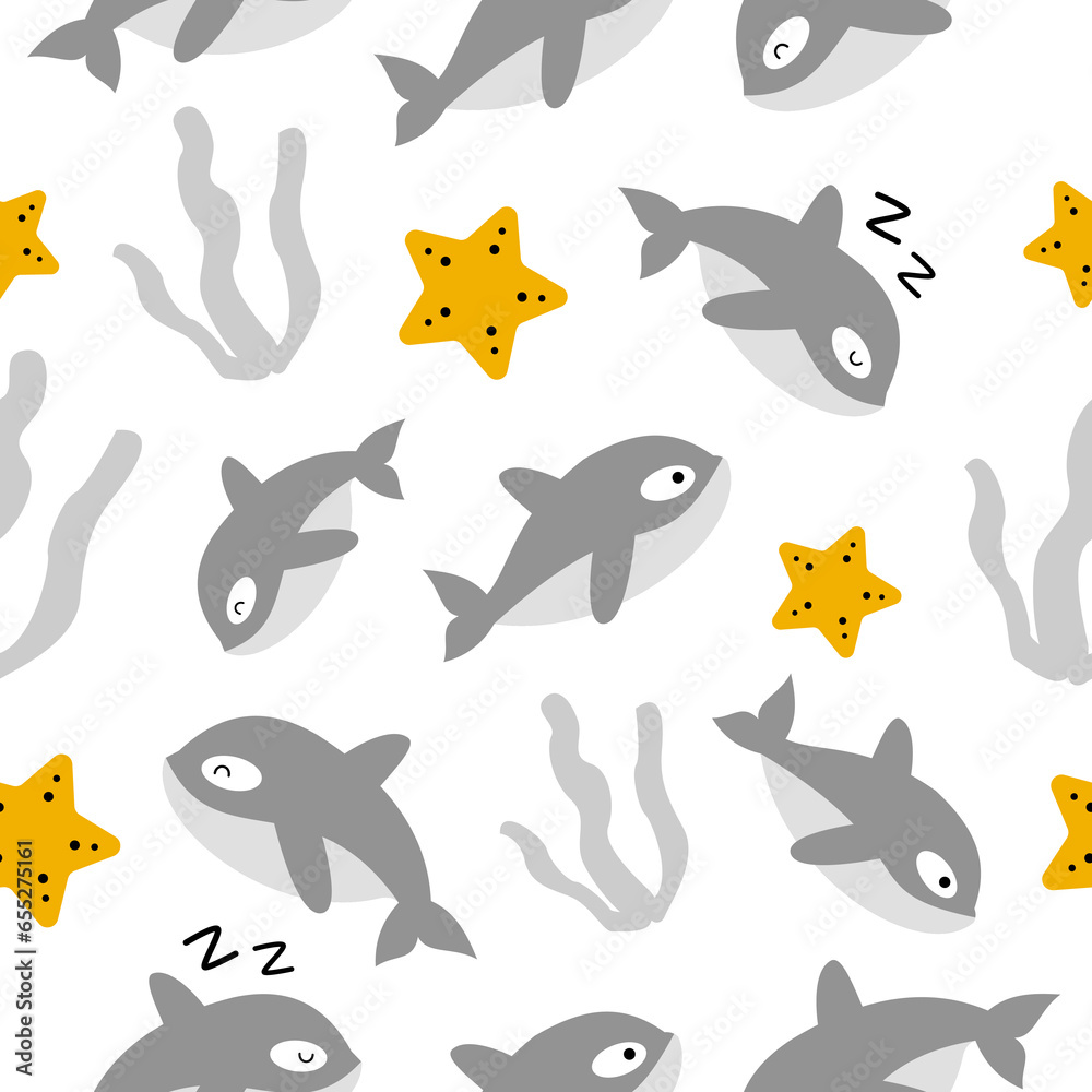 Obraz premium Whale Seamless Pattern