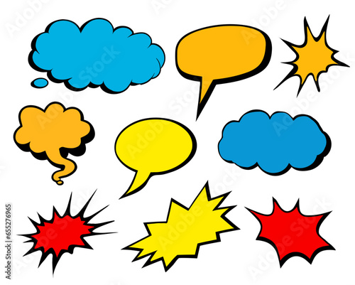 Set of comic speech bubbles on a white background, various styles