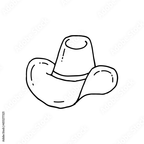 Cowboy hat. A hat for hot sunny days. Wild West. Doodle.Vector illustration. Hand drawn. Outline.