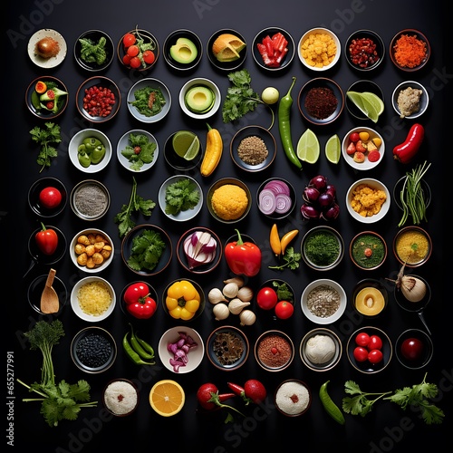 Vegetables and spices on a black background. Healthy food concept