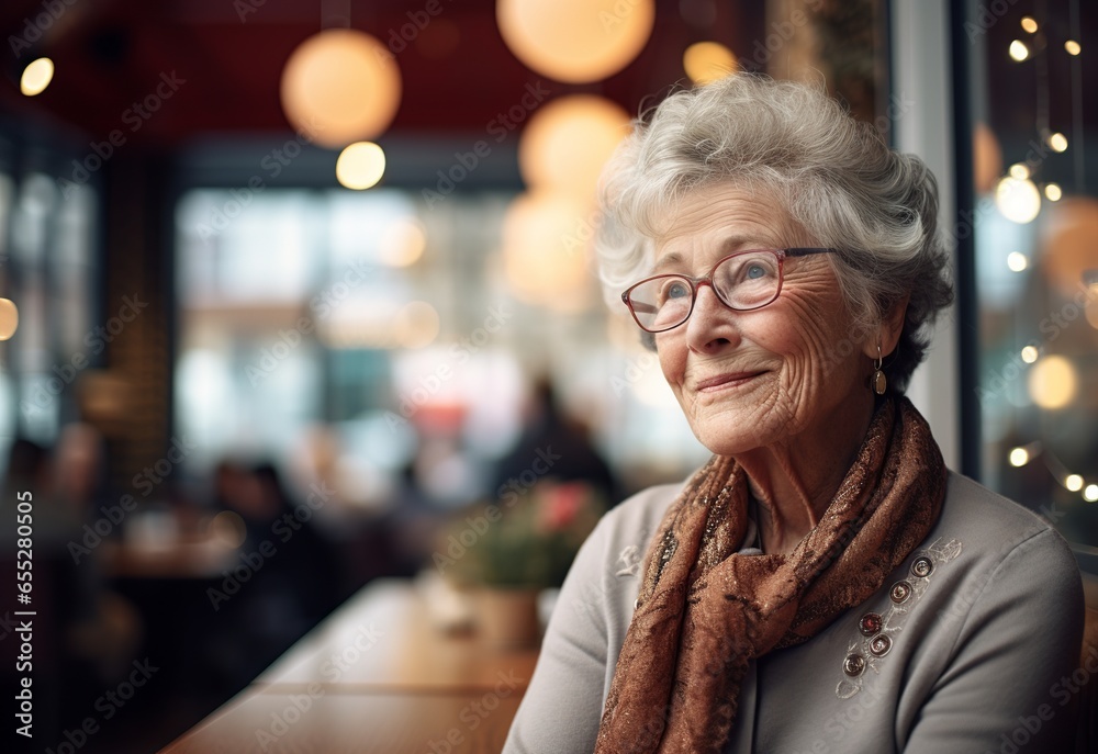 Portrait of a cheerful elderly lady at a restaurant Portrait of a cheerful elderly lady at a restaurant