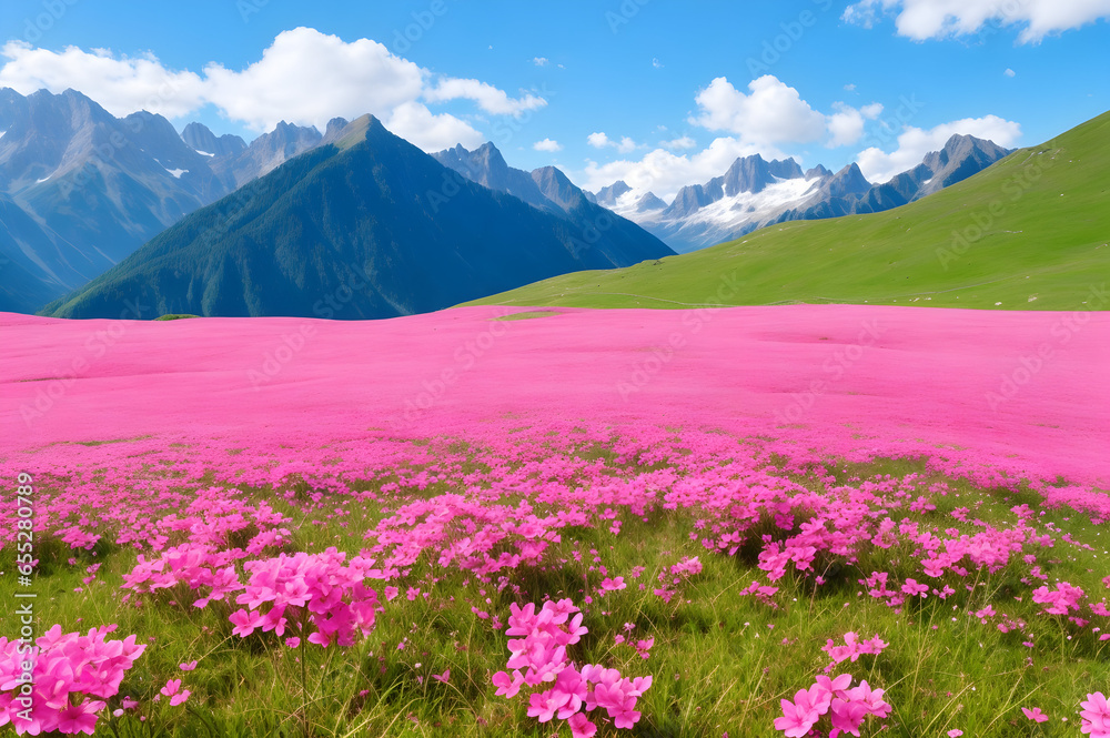 tiny, small pink flowers growing in green grassland, natural beauty